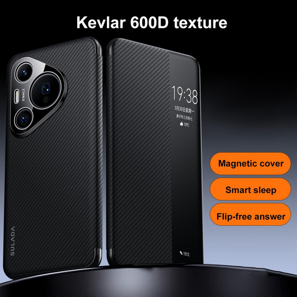 For Huawei Pura 70 SULADA Kevlar 600D Texture Smart Window Leather ...