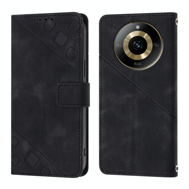 For Realme 11 4G Global Skin-feel Embossed Leather Phone Case(Black)