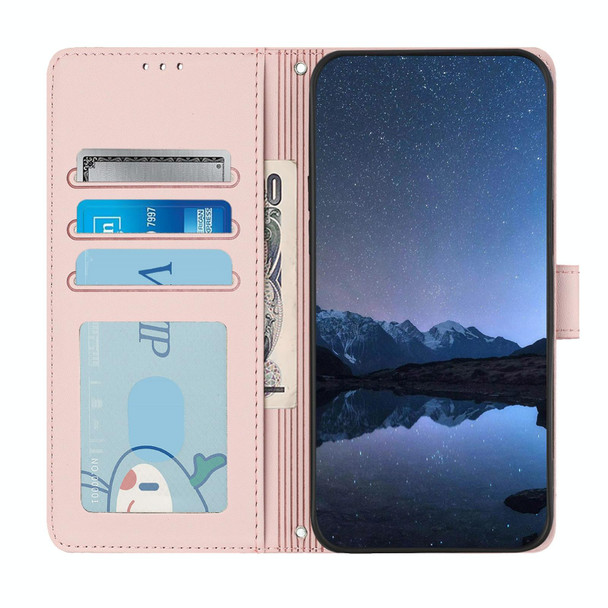 For Samsung Galax S22 Ultra Cat Rat Embossed Pattern RFID PU Phone Case with Wrist Strap(Pink)