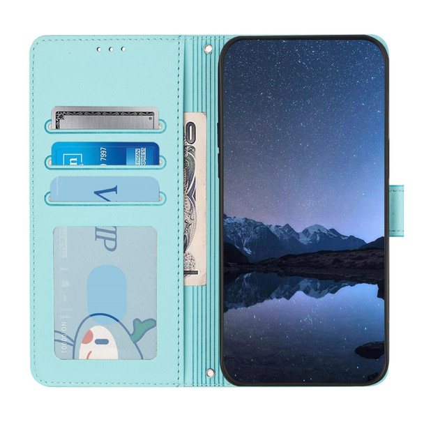 For Samsung Galaxy A71 5G Cat Rat Embossed Pattern RFID PU Phone Case with Wrist Strap(Mint Green)