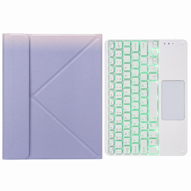 H-102CS Touch Backlight Bluetooth Keyboard Leather Case with Rear Three-fold Holder - iPad 10.2 2020 & 2019 / Pro 10.5 inch(Purple)