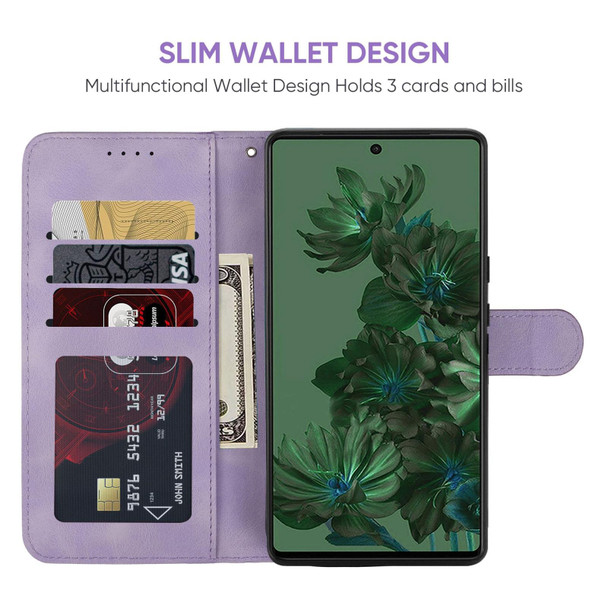 For Google Pixel 7a Skin Feel Geometric Lines Leather Phone Case(Purple)