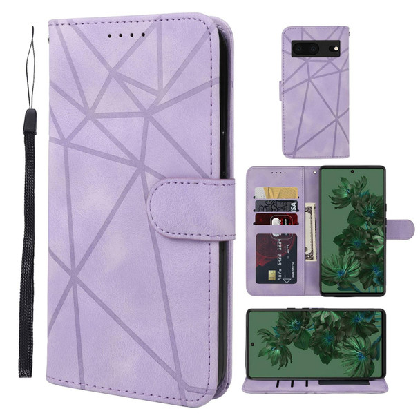 For Google Pixel 7a Skin Feel Geometric Lines Leather Phone Case(Purple)