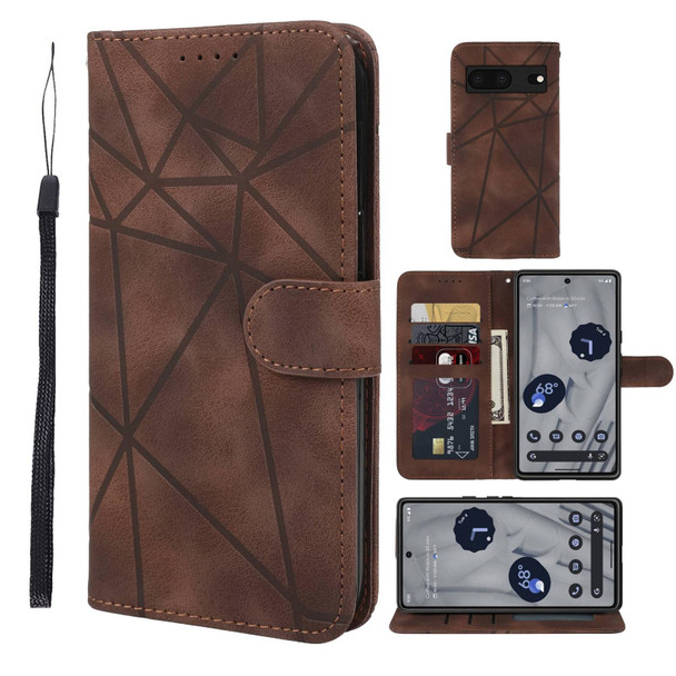 For Google Pixel 8 Skin Feel Geometric Lines Leather Phone Case(Brown)