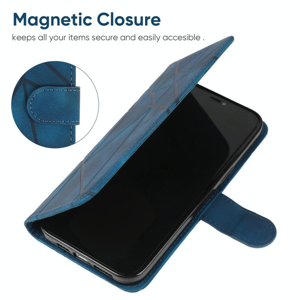 For Google Pixel 8 Pro Skin Feel Geometric Lines Leather Phone Case(Blue)