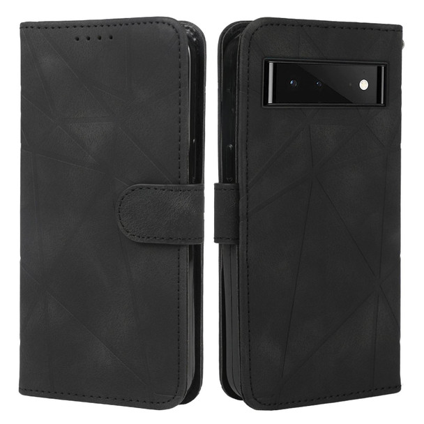 For Google Pixel 6a Skin Feel Geometric Lines Leather Phone Case(Black)