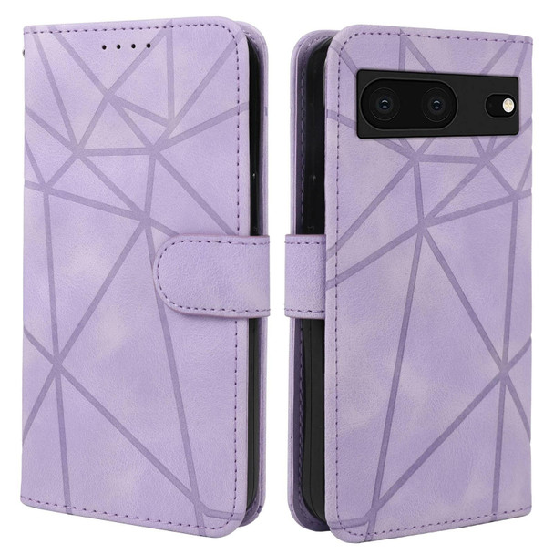 For Google Pixel 8 Skin Feel Geometric Lines Leather Phone Case(Purple)