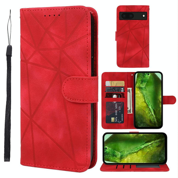 For Google Pixel 8a Skin Feel Geometric Lines Leather Phone Case(Red)