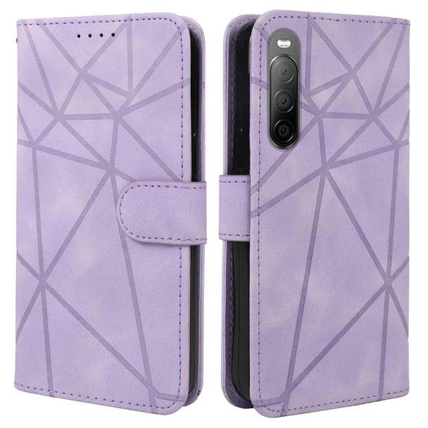 For Sony Xperia 10 II Skin Feel Geometric Lines Leather Phone Case(Purple)