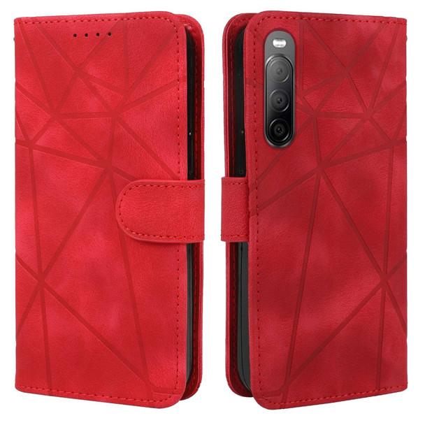 For Sony Xperia 10 II Skin Feel Geometric Lines Leather Phone Case(Red)