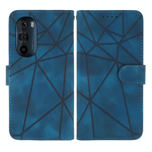 For Motorola Edge+ 2022 Skin Feel Geometric Lines Leather Phone Case(Blue)