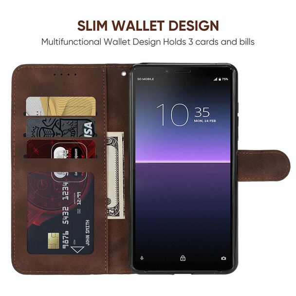 For Sony Xperia 10 II Skin Feel Geometric Lines Leather Phone Case(Brown)