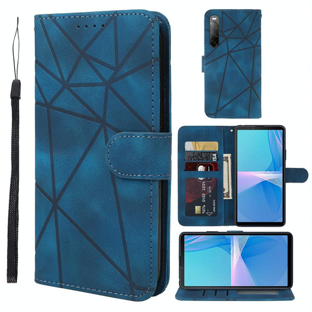 For Sony Xperia 10 III Skin Feel Geometric Lines Leather Phone Case(Blue)