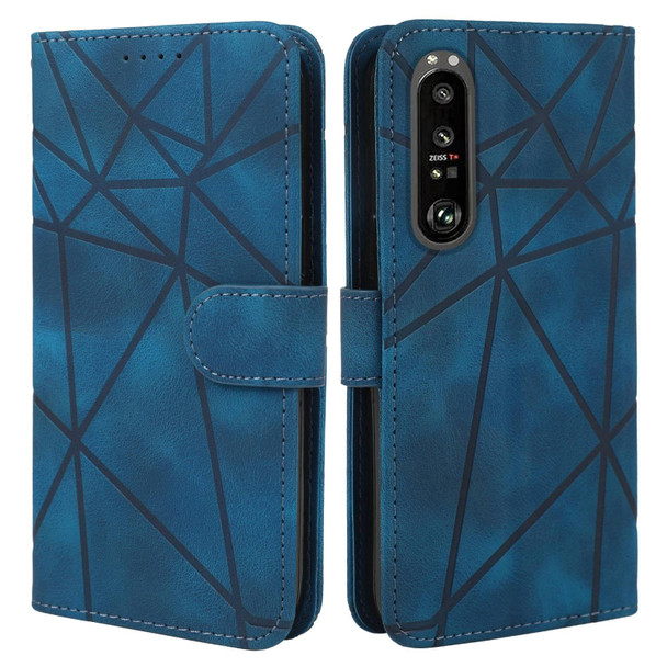 For Sony Xperia 1 III Skin Feel Geometric Lines Leather Phone Case(Blue)