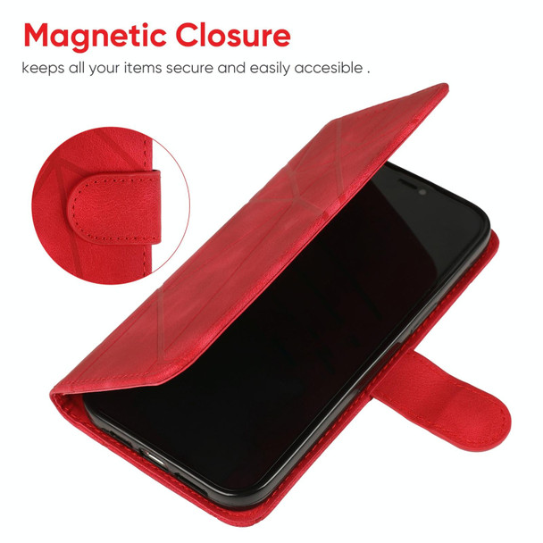 For Google Pixel 4a 5G Skin Feel Geometric Lines Leather Phone Case(Red)