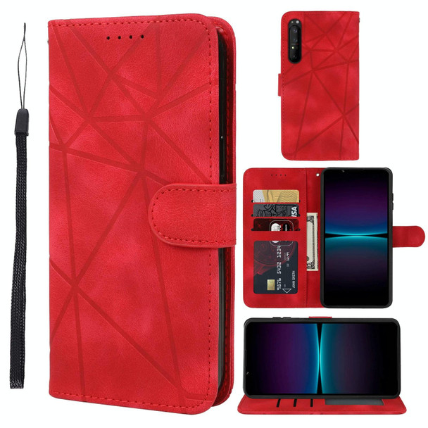 For Sony Xperia 1 IV Skin Feel Geometric Lines Leather Phone Case(Red)