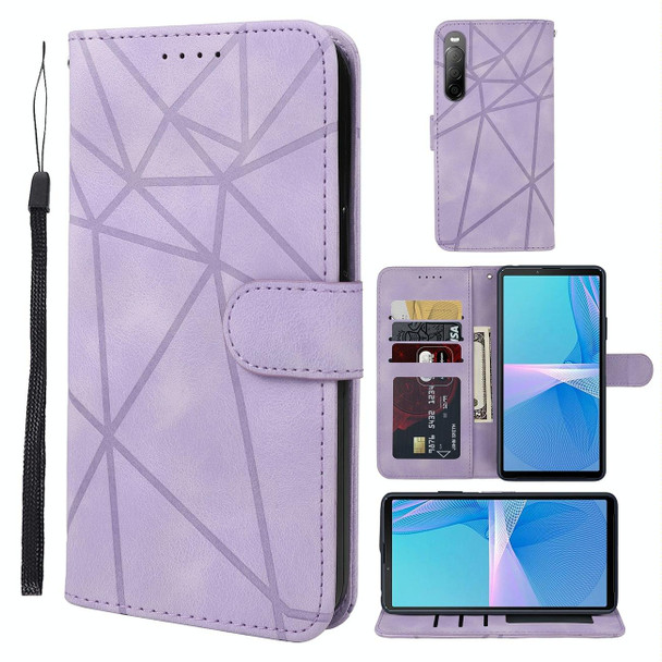 For Sony Xperia 10 III Skin Feel Geometric Lines Leather Phone Case(Purple)