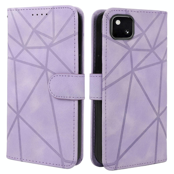 For Google Pixel 4a 4G Skin Feel Geometric Lines Leather Phone Case(Purple)