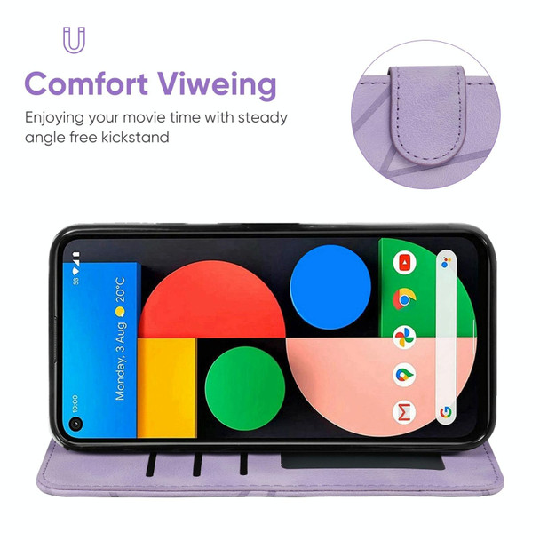 For Google Pixel 5a Skin Feel Geometric Lines Leather Phone Case(Purple)