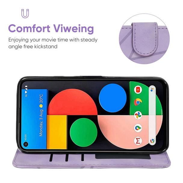 For Google Pixel 5 Skin Feel Geometric Lines Leather Phone Case(Purple)