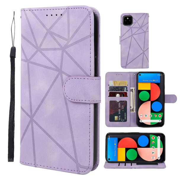 For Google Pixel 5 Skin Feel Geometric Lines Leather Phone Case(Purple)