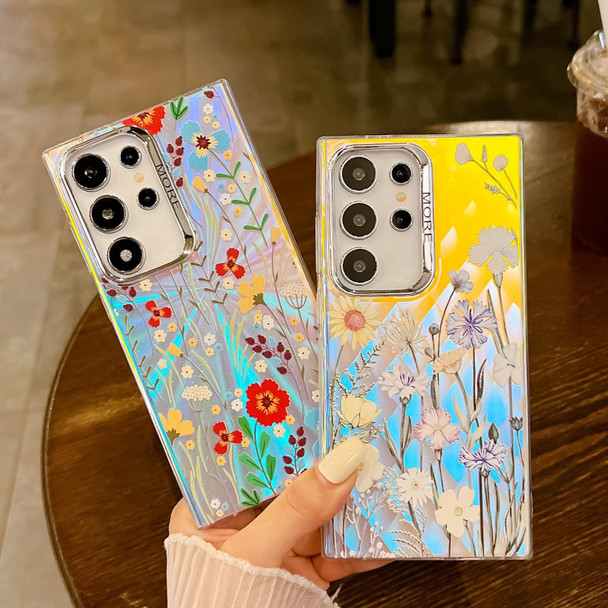 For Samsung Galaxy A25 5G Electroplating Laser Flower Texture TPU Phone Case(Drawn Flowers AH3)