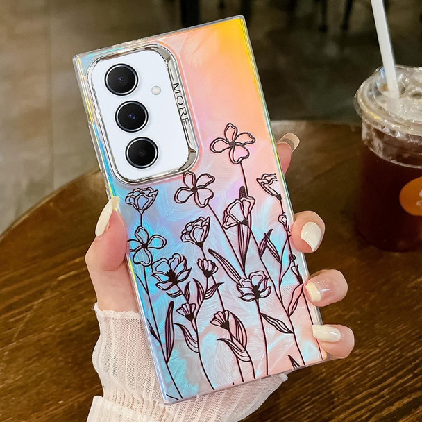 For Samsung Galaxy A55 5G Electroplating Laser Flower Texture TPU Phone Case(Drawn Flowers AH3)