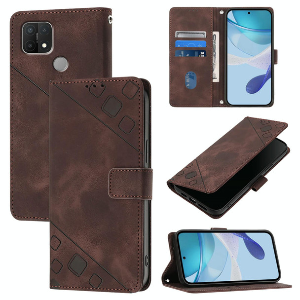 For OPPO A15 / A15s / A35 2021 Skin-feel Embossed Leather Phone Case(Brown)