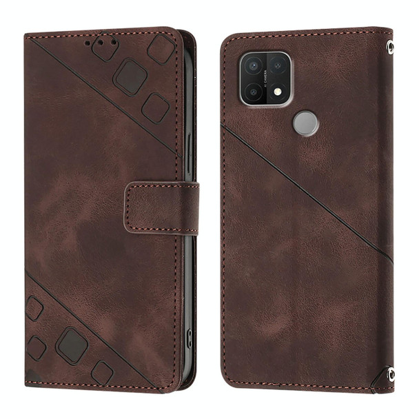 For OPPO A15 / A15s / A35 2021 Skin-feel Embossed Leather Phone Case(Brown)