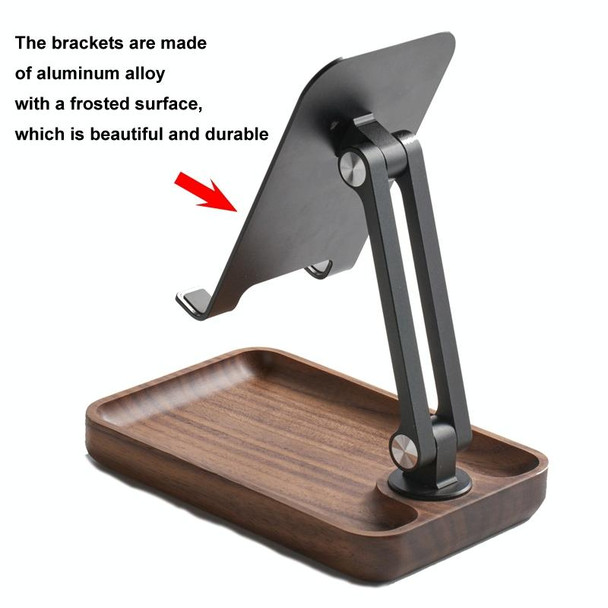Walnut Desktop Mobile Phone Stand Lifting Folding Tablet Holder with Tray Base