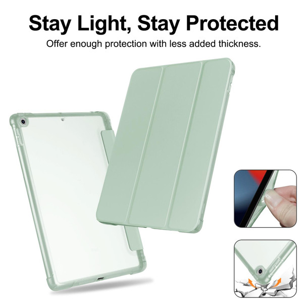 For iPad 10.2 2021 / 2020 / 2019 Tri-fold Holder TPU Cover Frosted Leather Smart Tablet Case withh Pen Slot(Matcha Green)