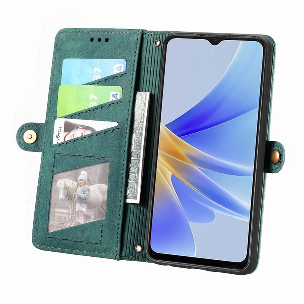 For OPPO  A17 Geometric Zipper Wallet Side Buckle Leather Phone Case(Green)