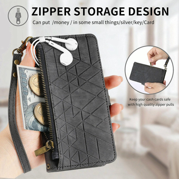 For OPPO  A17 Geometric Zipper Wallet Side Buckle Leather Phone Case(Black)