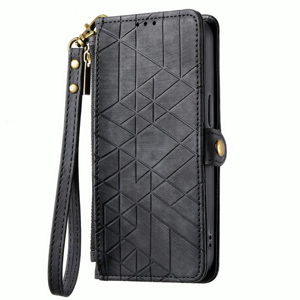 For OPPO  A17 Geometric Zipper Wallet Side Buckle Leather Phone Case(Black)