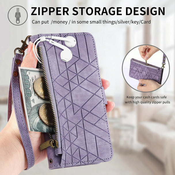 For OPPO K10X Geometric Zipper Wallet Side Buckle Leather Phone Case(Purple)