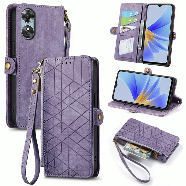 For OPPO K10X Geometric Zipper Wallet Side Buckle Leather Phone Case(Purple)