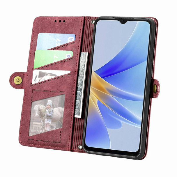 For OPPO A58 4G Geometric Zipper Wallet Side Buckle Leather Phone Case(Red)