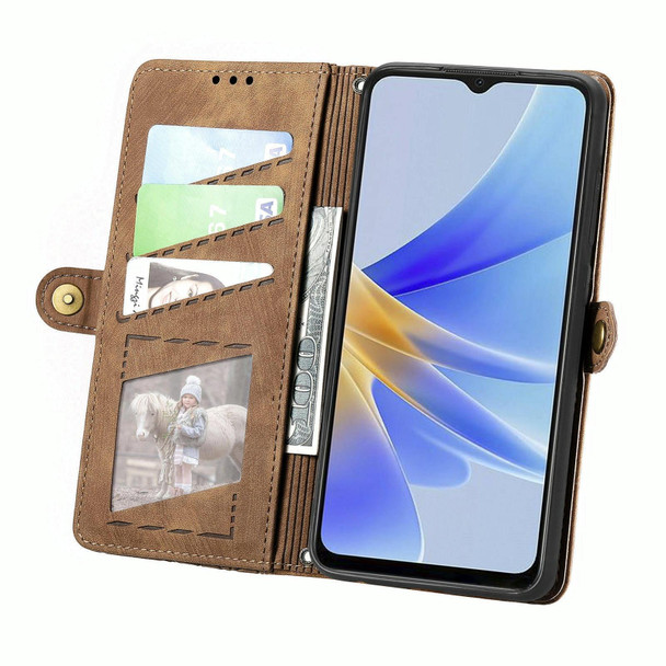 For OPPO A1 Pro Geometric Zipper Wallet Side Buckle Leather Phone Case(Brown)