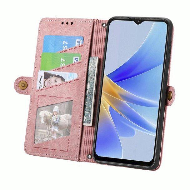 For OPPO  A17 Geometric Zipper Wallet Side Buckle Leather Phone Case(Pink)