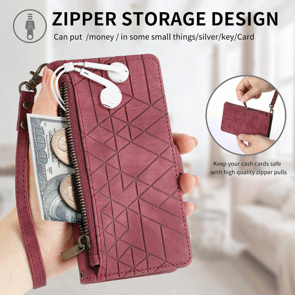 For OPPO  A17 Geometric Zipper Wallet Side Buckle Leather Phone Case(Red)