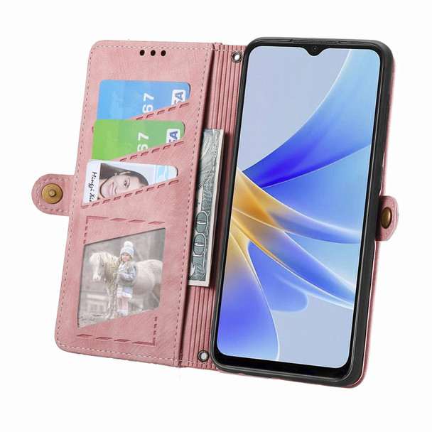 For OPPO A60 4G Geometric Zipper Wallet Side Buckle Leather Phone Case(Pink)
