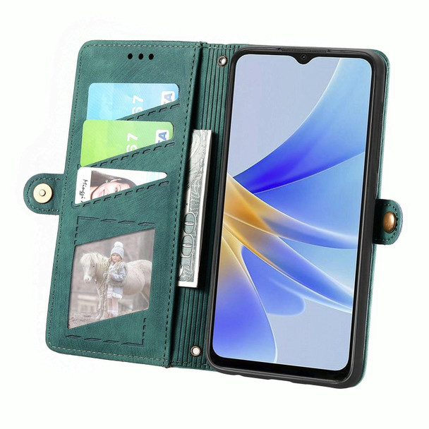 For OPPO F19 Pro+ Geometric Zipper Wallet Side Buckle Leather Phone Case(Green)