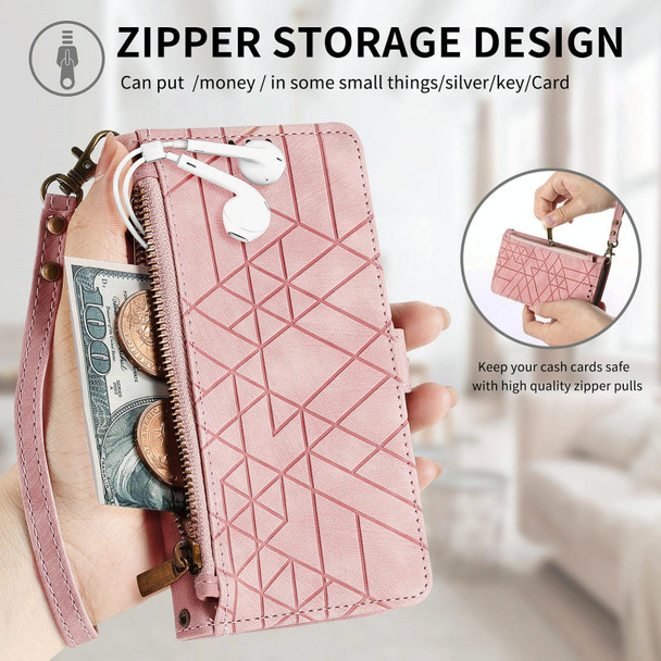 For OPPO  Reno7 4G Geometric Zipper Wallet Side Buckle Leather Phone Case(Pink)