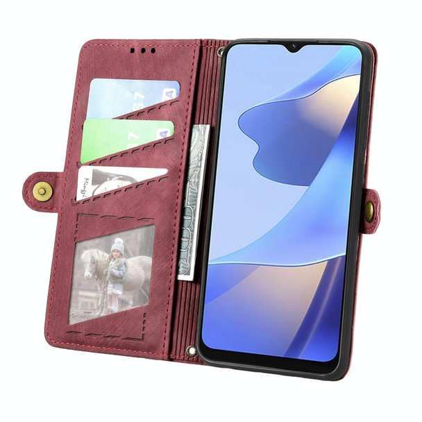 For OPPO Reno7 Pro 5G Geometric Zipper Wallet Side Buckle Leather Phone Case(Red)