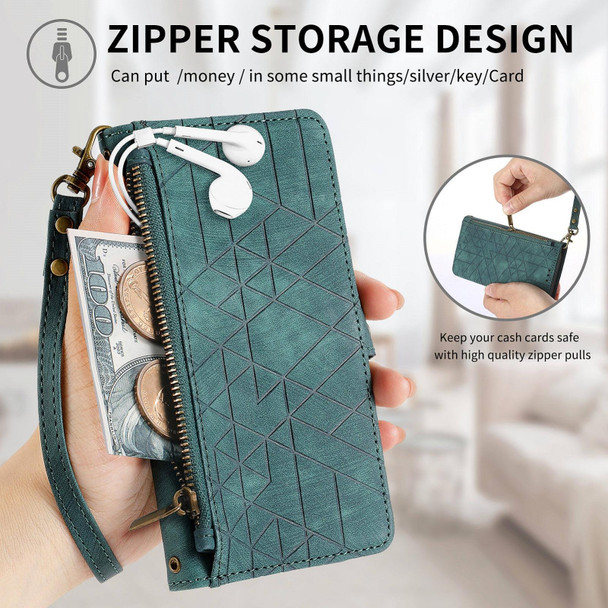 For OPPO Reno6 5G Geometric Zipper Wallet Side Buckle Leather Phone Case(Green)