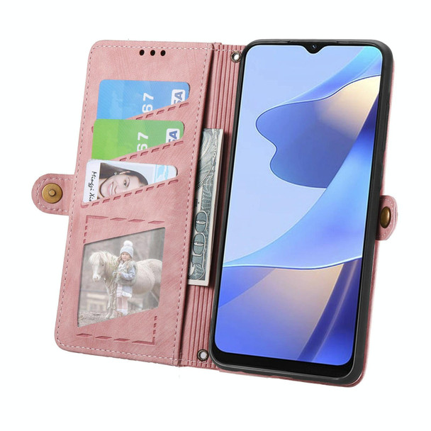 For OPPO A16 Geometric Zipper Wallet Side Buckle Leather Phone Case(Pink)