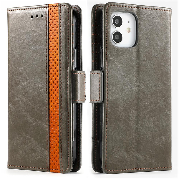 CaseNeo Business Splicing Dual Magnetic Buckle Horizontal Flip PU Leatherette Case with Holder & Card Slots & Wallet - iPhone 12 mini(Grey)
