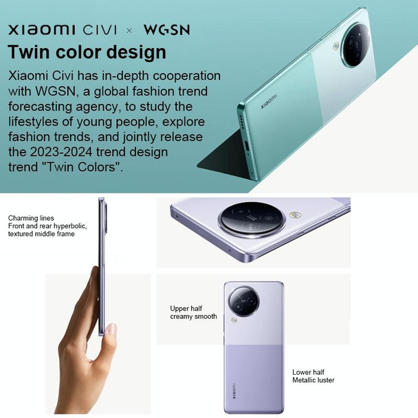 Xiaomi Civi 3 5G, 50MP Camera, 16GB+1TB, Triple Back Cameras + Dual Front Cameras, In-screen Fingerprint Identification, 4500mAh Battery, 6.55 inch MIUI 14 Dimensity 8200-Ultra Octa Core 4nm up to 3.1GHz, Network: 5G, NFC (Grey)