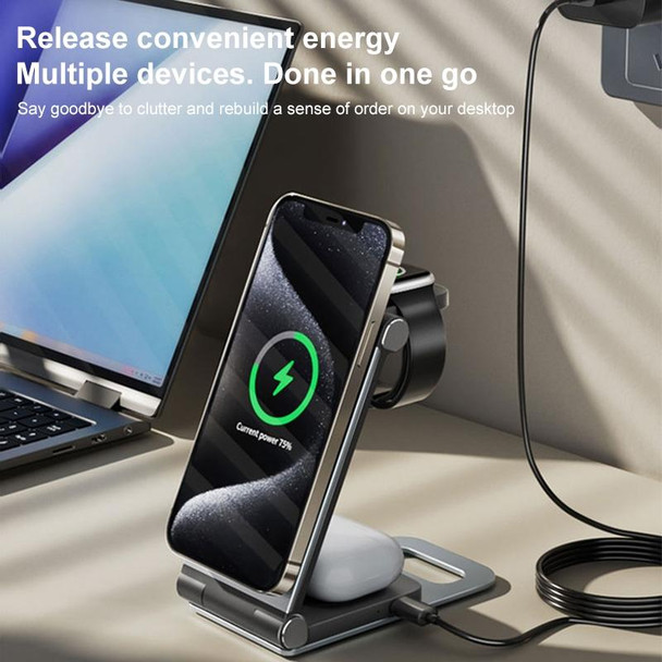 iFORCE T9 15W 3 in 1 Desktop Foldable Multi-Function Stand Magsafe Wireless Charger (Dark Gray)