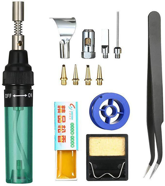 13pcs /Set Pen Type 3 In 1 Gas Soldering Iron Multi-function Gas Soldering Iron Set(Transparent Green)